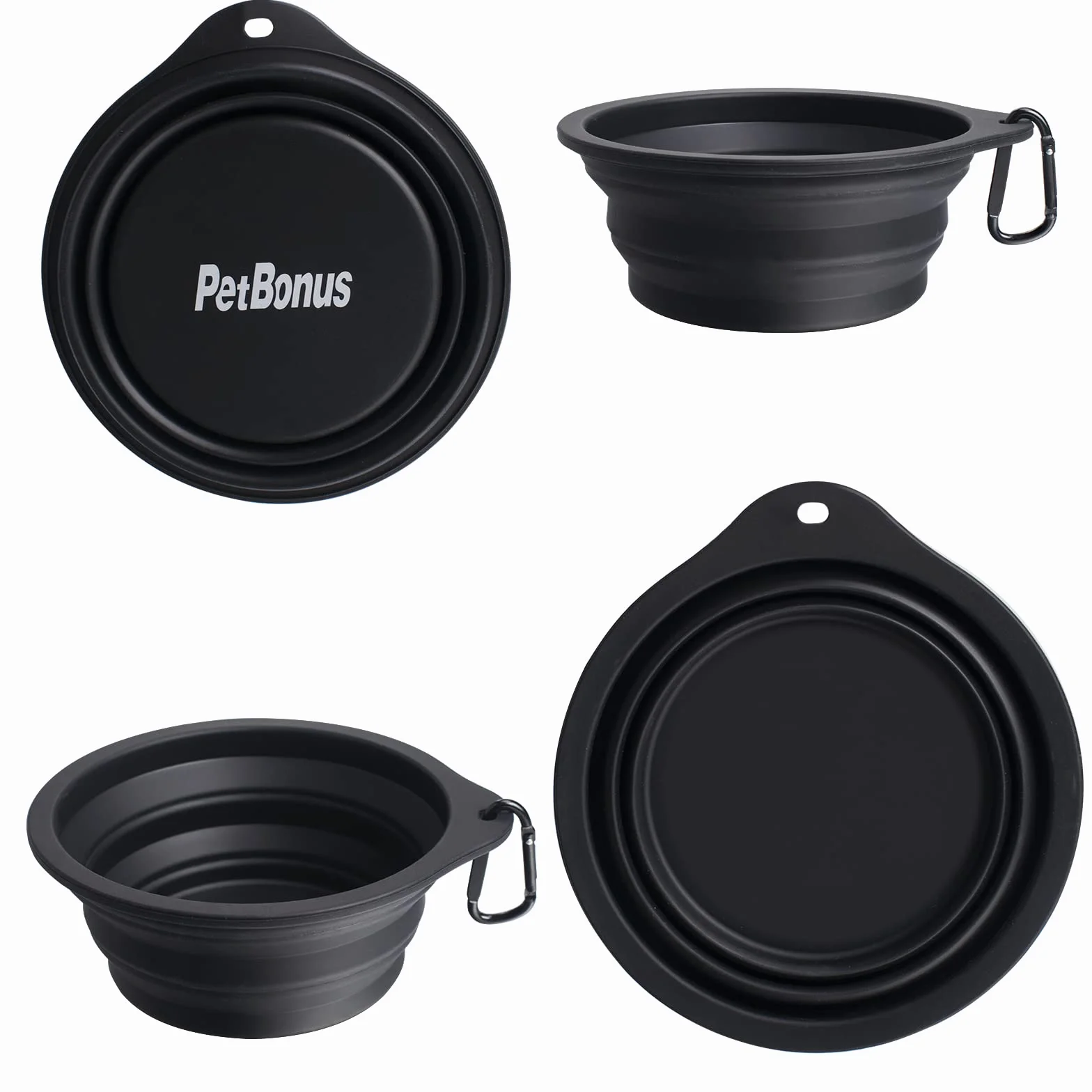 PetBonus Ciotole Pieghevole per Cani da Viaggio in Silicone, Ciotola da Viaggio Portatile con Moschettone, Piatto per Cibo e Acqua per Cani e Gatti, Lavabili in Lavastoviglie