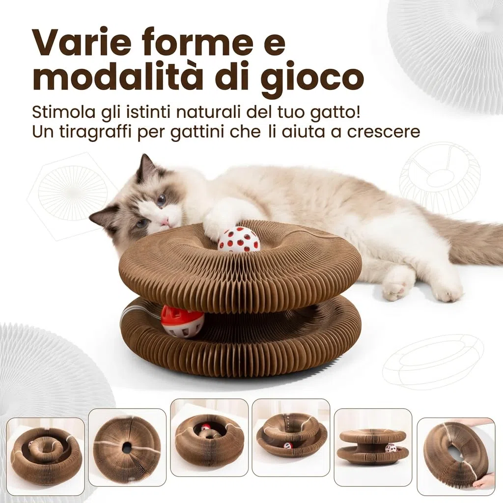 Tiragraffi Emporio Animale Flessibile Gatto, Tunnel Modulare Magnetico Gigante in Cartone Alveolare, Cuccia Trasformabile e Area Graffiante per Gatti da Interno (1-pezzo)
