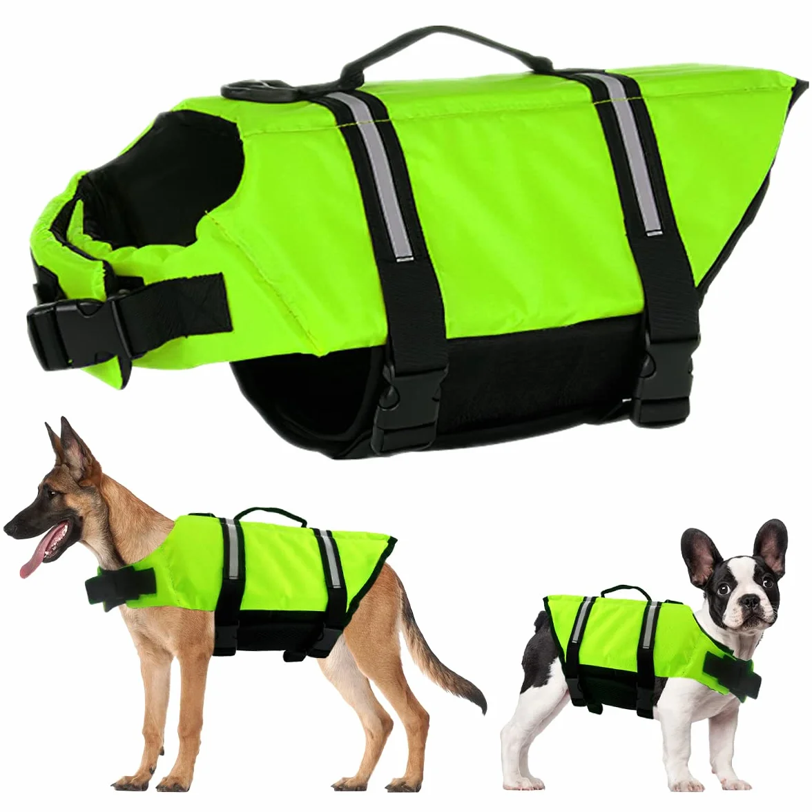 Giubbotto di salvataggio per cani, piccolo, per cani con forte galleggiamento per il salvataggio di emergenza (verde M)