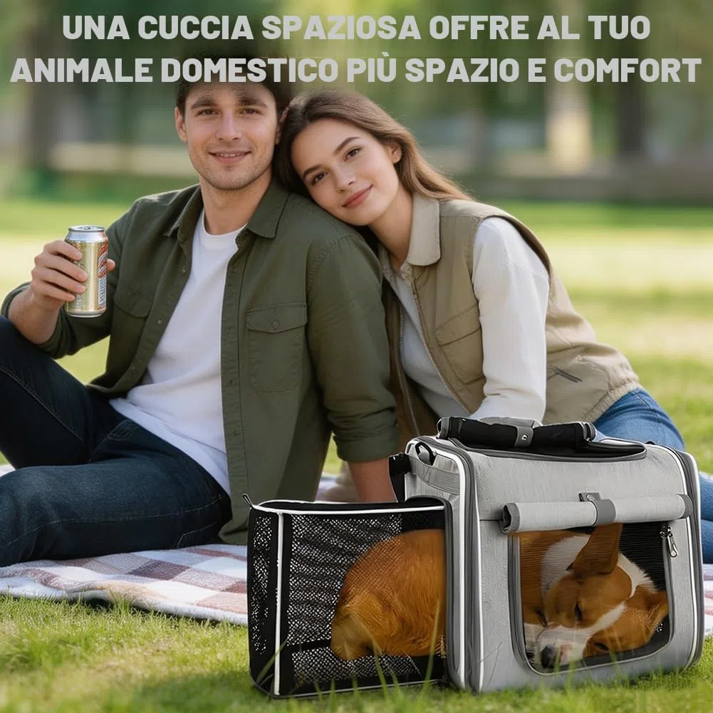 Cestino per cani per bicicletta, 4-in-1 cestino per cani espandibile per bicicletta fino a 10 kg, cestino per bicicletta, zaino e borsa a tracolla con 4 finestre in mesh, cintura di sicurezza, fondo