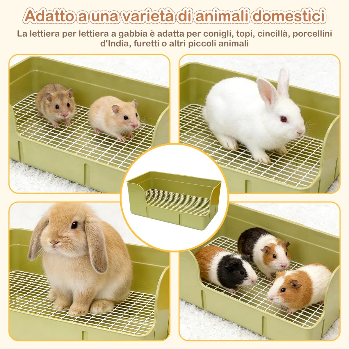 LOVIVER Lettiera per Conigli 40 X 22,5 X 17 Cm, Toilette per Animali Domestici con Un Vassoio Rimovibile, Vassoio per Lettiera Ad Angolo per Coni, Topi, Ratti, Cincillà, Porcellini D'india, Verde