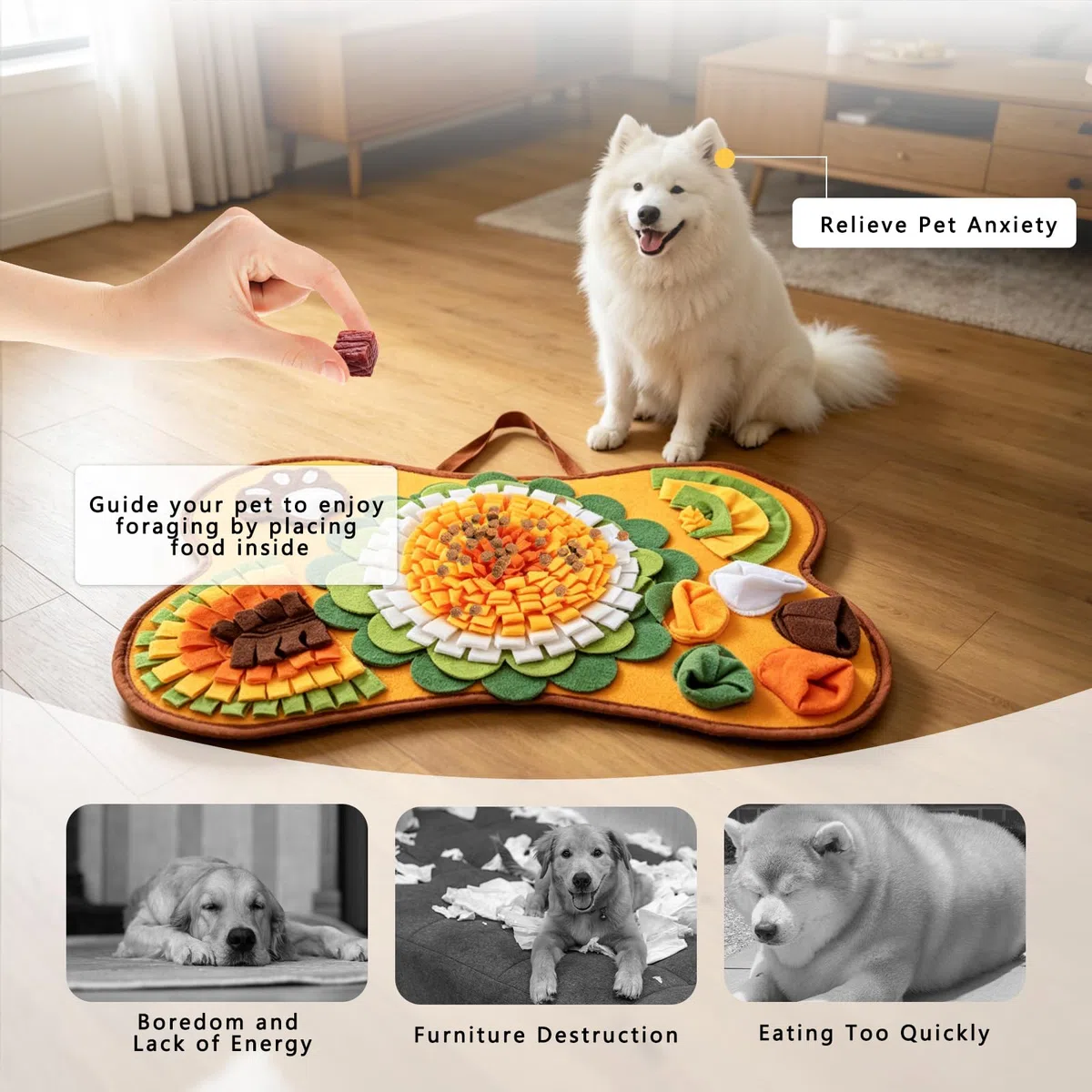 Tappeto Olfattivo Cane, Tappetino Lavabile per Foraggiamento e Slow Feeding, Gioco Interattivo per Attivazione Mentale e Ricerca Olfattiva, Modelli Diversi per Cani Piccoli Medi Grandi (L)