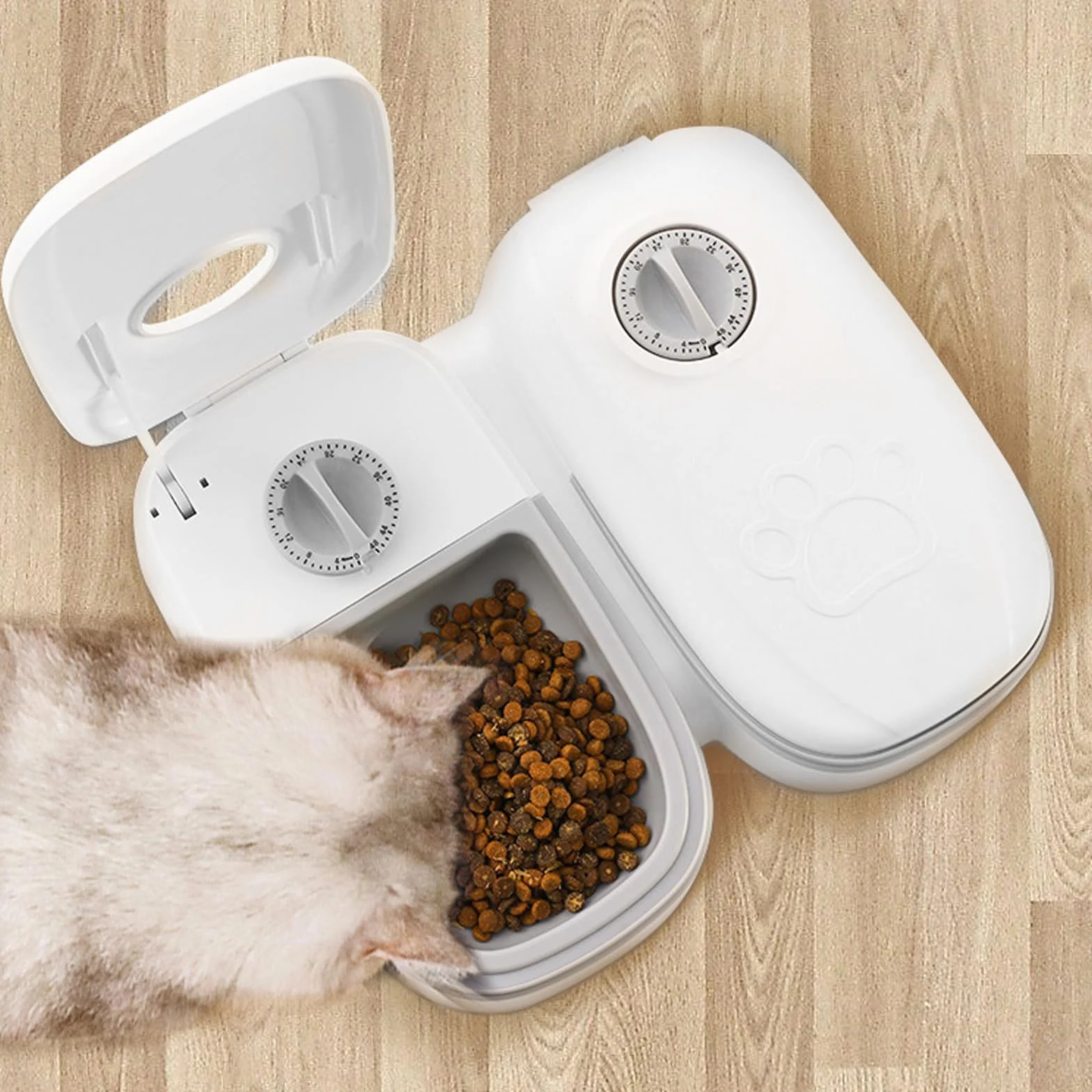 Distributore automatico di cibo, 350 ml*2 mangiatoie automatiche, 2 pasti, mangiatoia automatica per gatti, cibo secco e umido, timer di 48 ore, mangiatoia automatica per gatti e cani