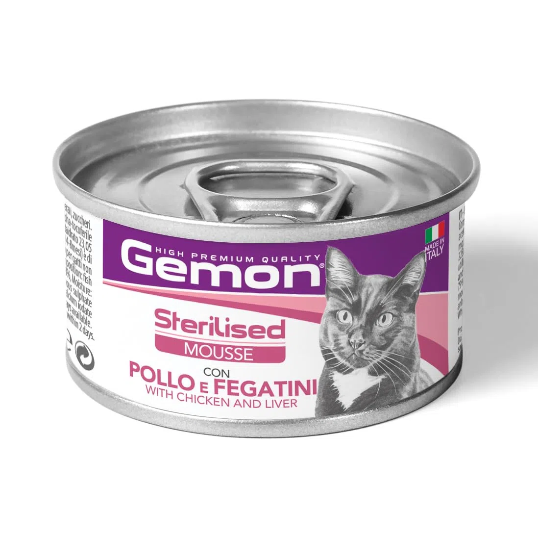 Gemon Umido Gatto adult sterilised mousse con POLLO e FEGATINI, alimento complementare per gatti adulti sterilizzati di tutte le taglie | 12 Lattine da 85 grammi l’una.