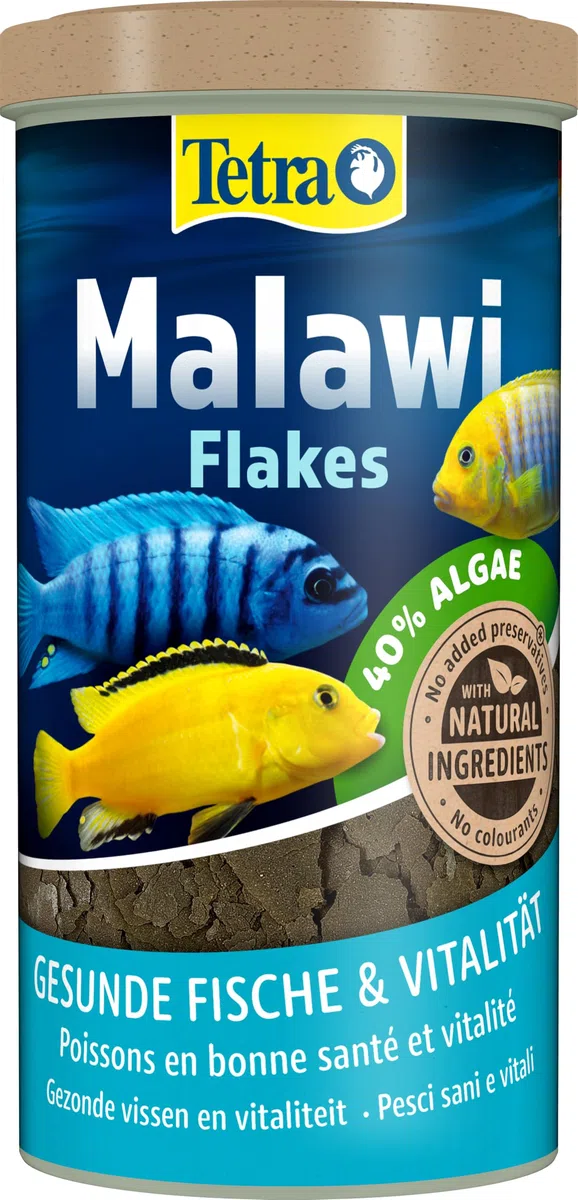 Tetra Malawi Flakes - Mangime in fiocchi per tutti i ciclidi erbivori, lattina da 1 L