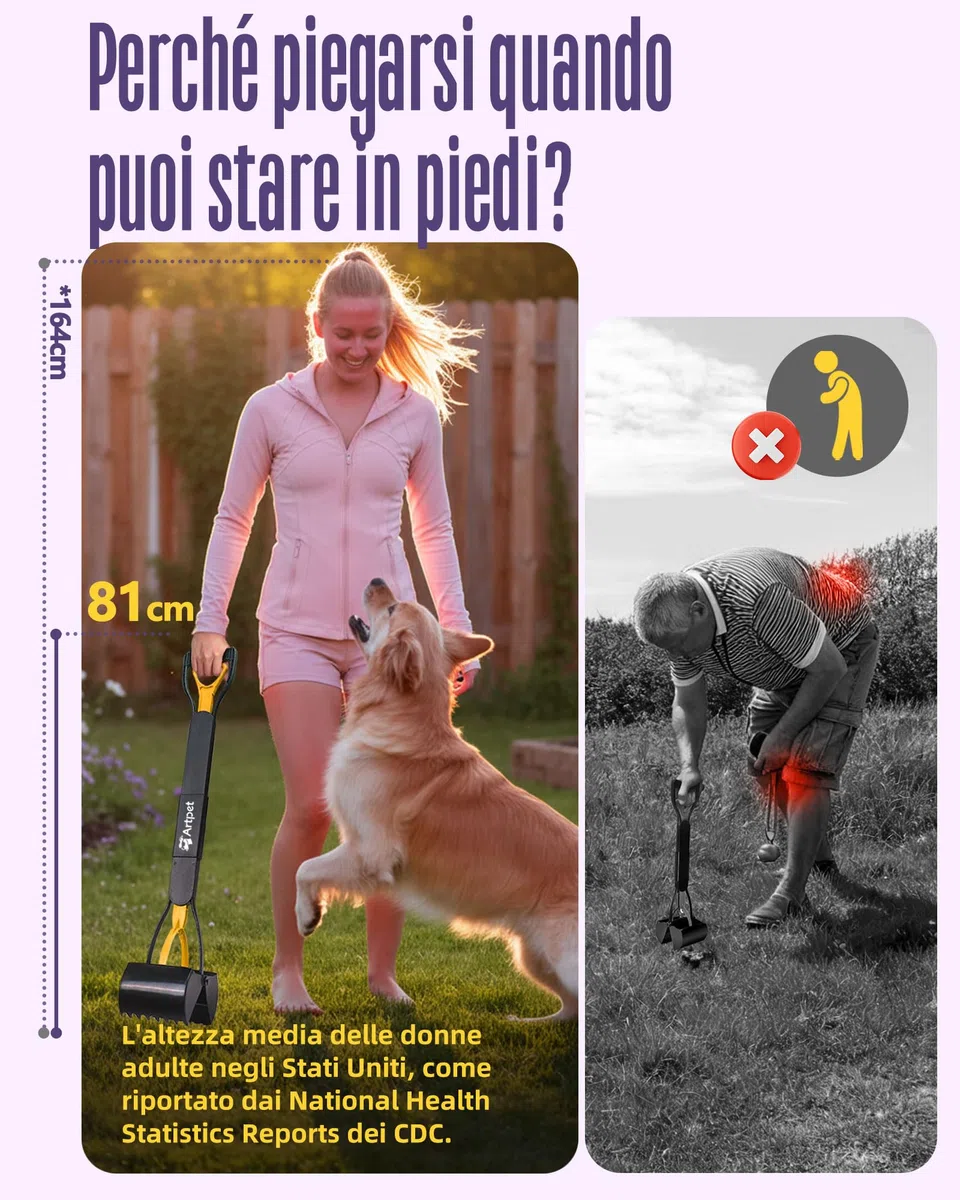 Paletta Raccogli Cacca Cani Manico Lungo 80cm, Pieghevole Raccogli Feci Cane da Giallo
