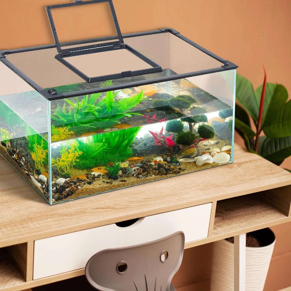 Baoblaze Coperchio del Serbatoio di Ricambio Auto-assemblante Copertura Anti-Salto Copertura Nera per Acquario Accessori Multifunzione Facile da Installare, 80x40 Cm