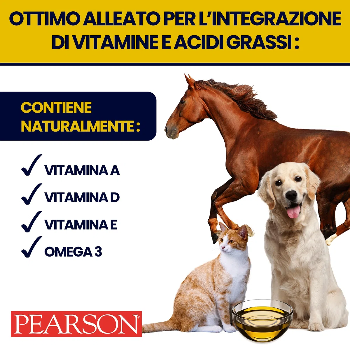 Pearson Purissimo Olio di Fegato Di Merluzzo Veterinario per Cani, Gatti, Cavalli e altri animali. Pelo lucido e Sano, Fonte di Vitamine e Omega3. (1000 ML)