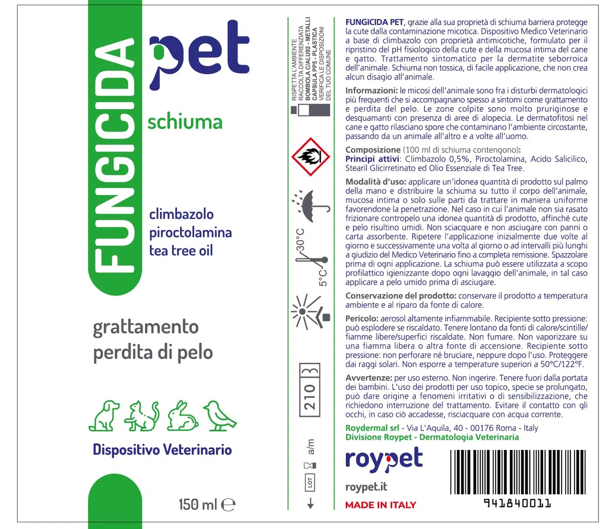 Roypet Fungicida Pet Schiuma, Antimicotico e antibatterico per Cani e Gatti 150 ml