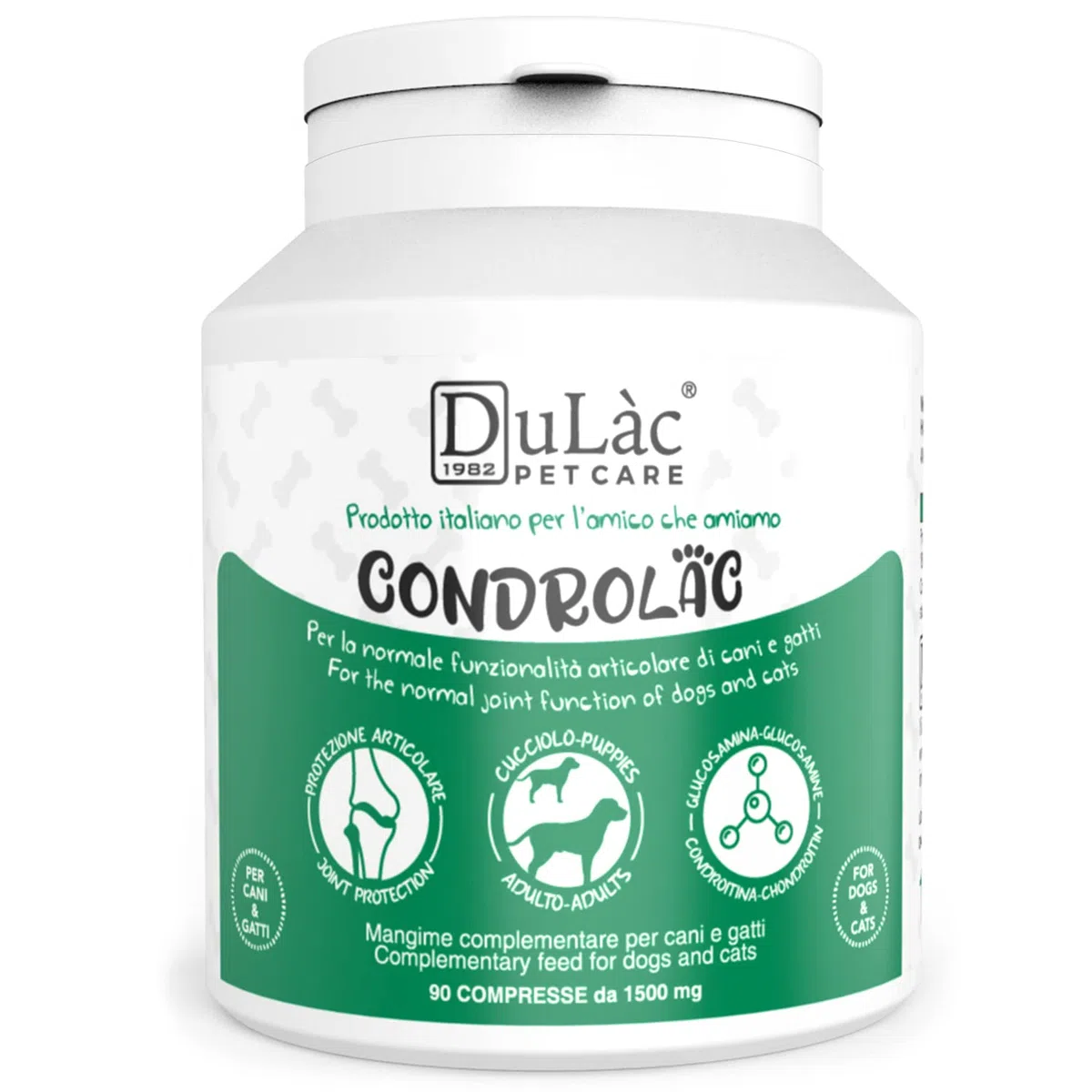 Dulac - Condrolac Integratore Articolazioni Cane e Gatto, 90 Compresse, con Glucosamina e Condroitina, Favorisce la mobilità delle Articolazioni, Ideale per tutte le Razze e Taglie, Made in Italy