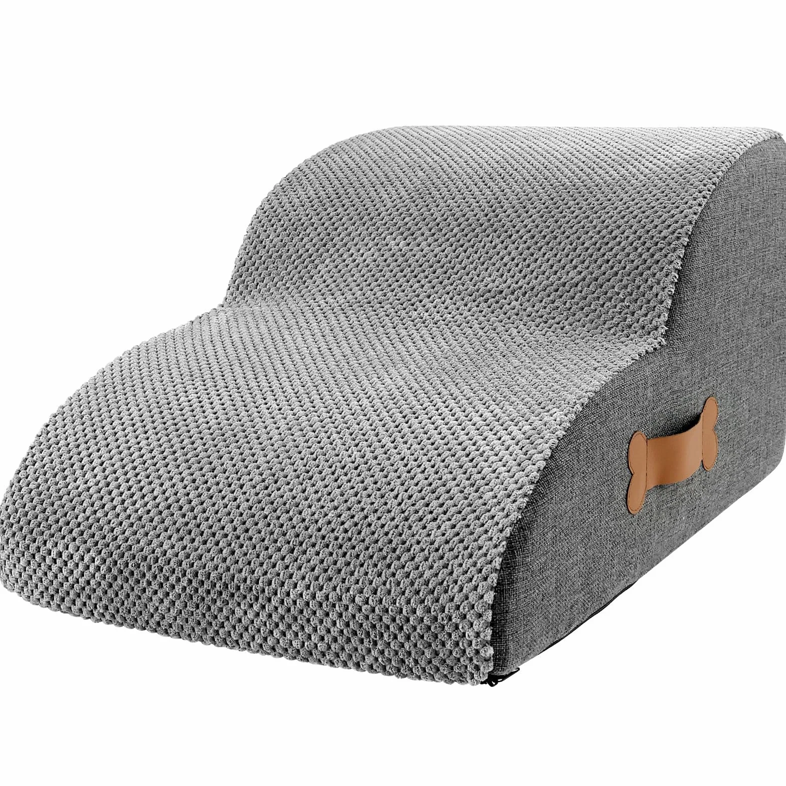Scala per cani di piccola taglia con rivestimento lavabile e fondo antiscivolo, 55 x 34 x 40 cm, scala per animali domestici, scala a 3 livelli, rampa per cani rimovibile per letto, divano (grigio