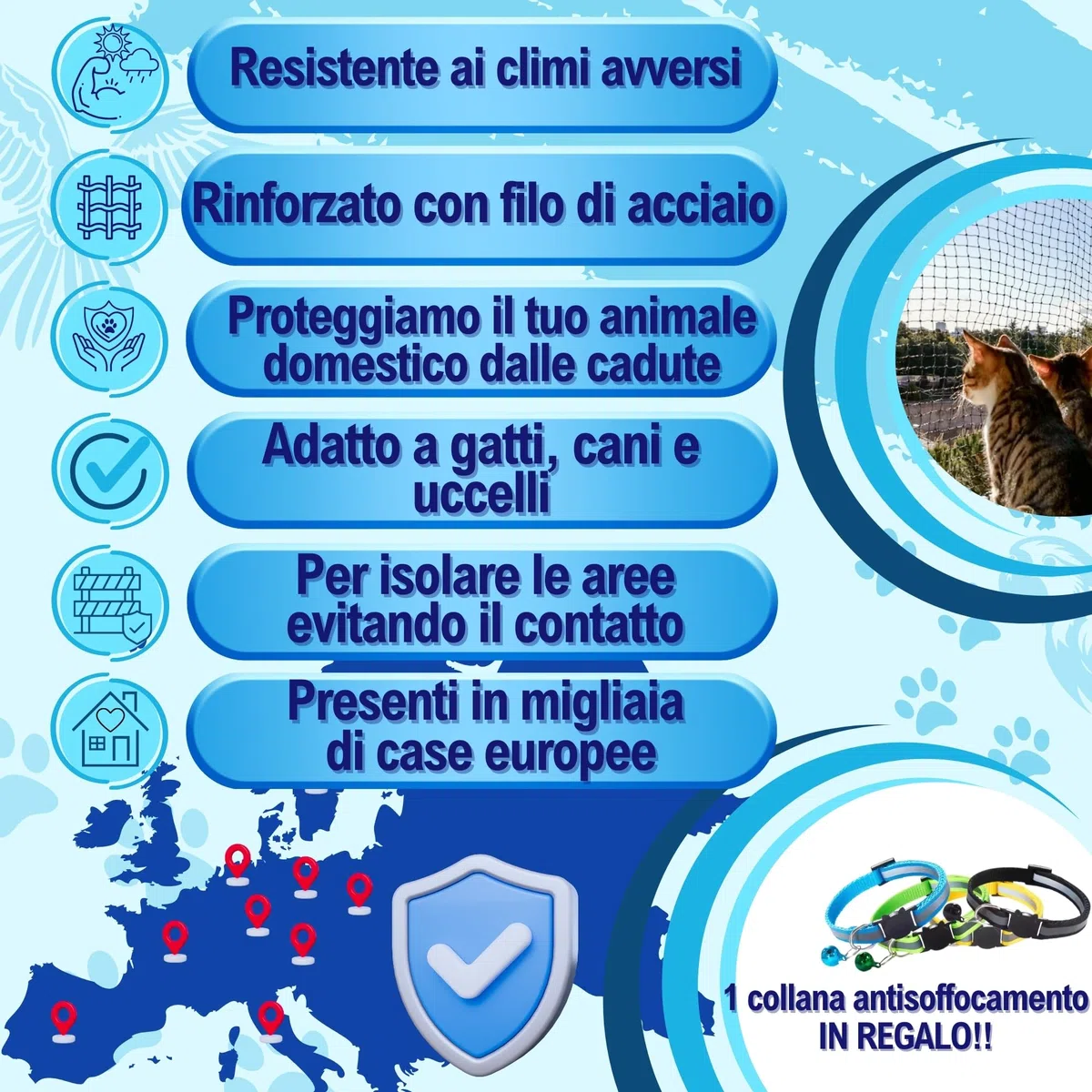 Rete per Gatti Rinforzata - Disponibile 2 Misure e Colori a Scelta - Rete per Gatti terrazza - Rete per Gatti finestre - Rete di Sicurezza per Gatti e Bambini
