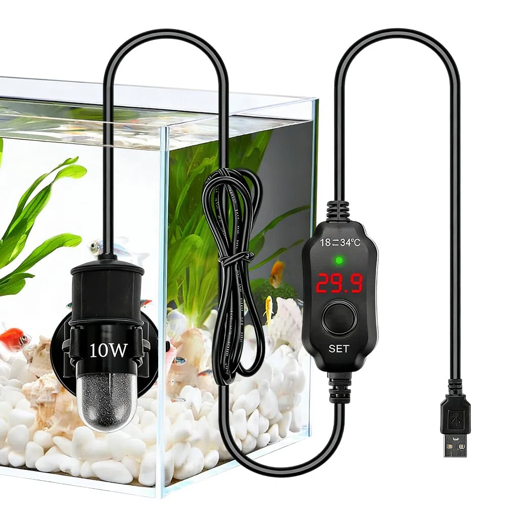 Riscaldatore per acquario, 10 W, temperatura regolabile, potente scaldabagno, scaldabagno digitale con regolatore di temperatura, barra riscaldante per acqua salata e serbatoi d'acqua dolce