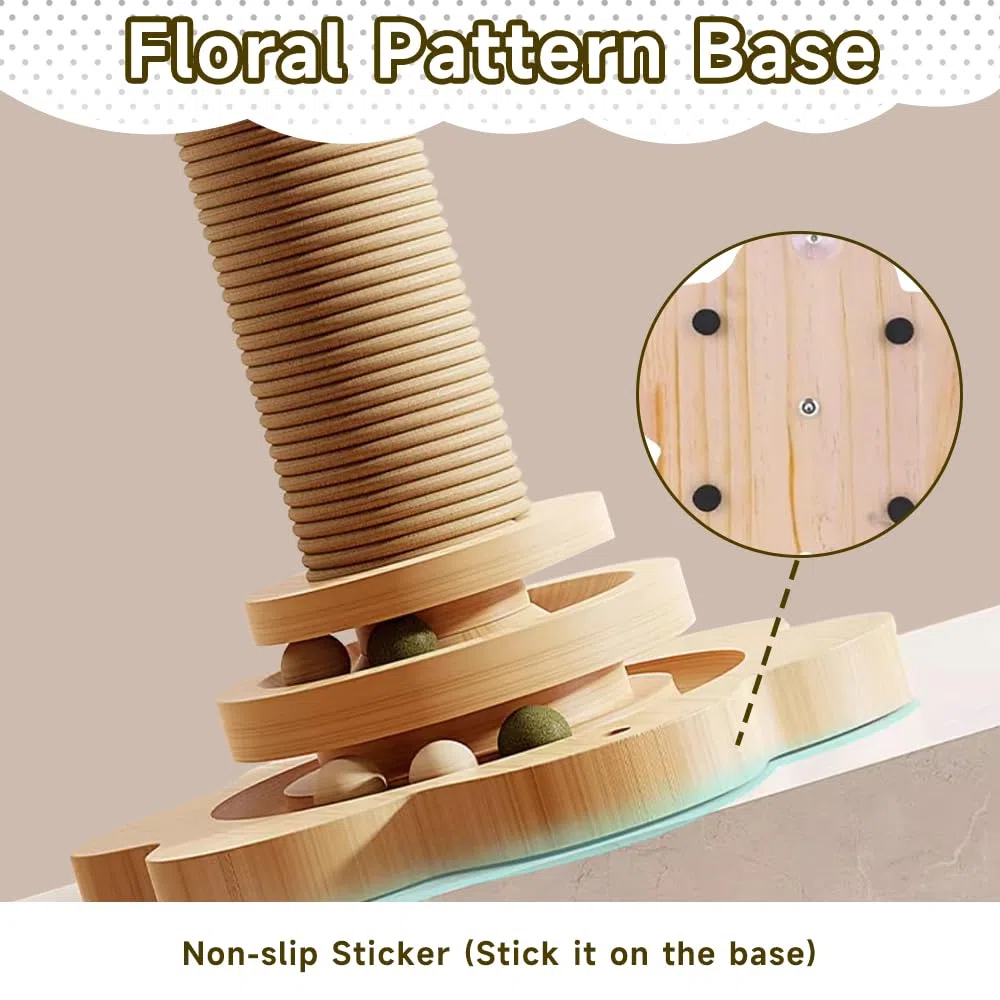 Giocattolo Interattivo per Gatti in Legno,50CM Tiragraffi 4 in 1 Giocattolo per Gatti,Giochi per Gatti con Palla Appesa e Piuma Elastica,Cat Toy per Gatti Piccoli/Medi,Gioco cura Degli Artigli