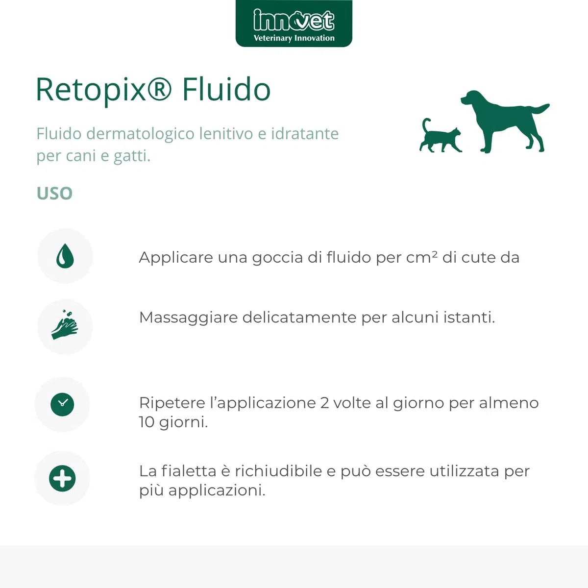 Retopix Fluido dermatologico lenitivo e idratante, in caso di Arrossamento, Desquamazione e Secchezza, per cani e gatti - Confezione 10 fialette da 2 ml