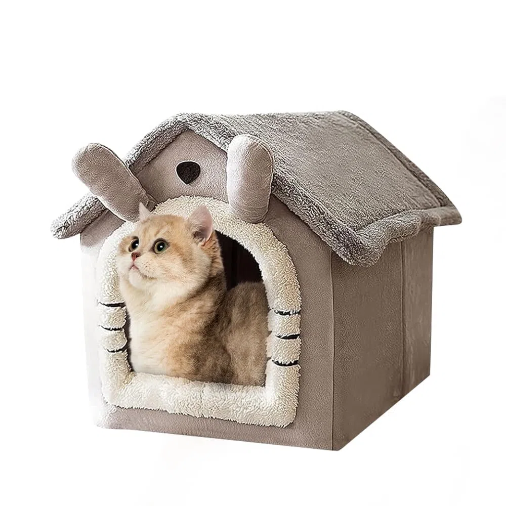 Voarge Letto per grotta di gatto, interno per casa, letto pieghevole, per cani, con cuscino rimovibile, impermeabile, caldo, resistente alle intemperie, per gatti, cani, M