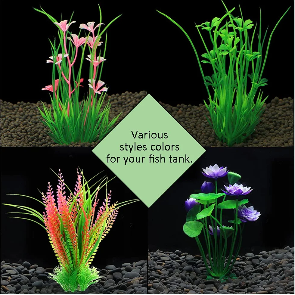 30 Pezzi Piante per acquario, plastica piante acquatiche, piante d'acquario artificiale, decorazione acquario piante di plastica, realistico, sicuro per i pesci