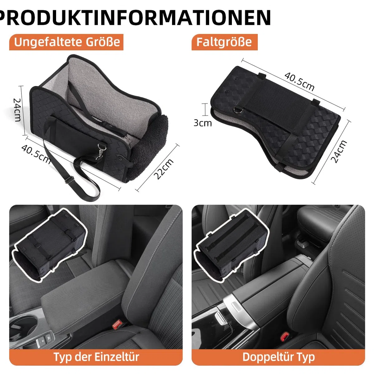 GGW Seggiolino Auto per Bracciolo – Compatibile con il 99% delle Auto, per Cane e Gatto di Piccola Taglia, Impermeabile e Sicuro.