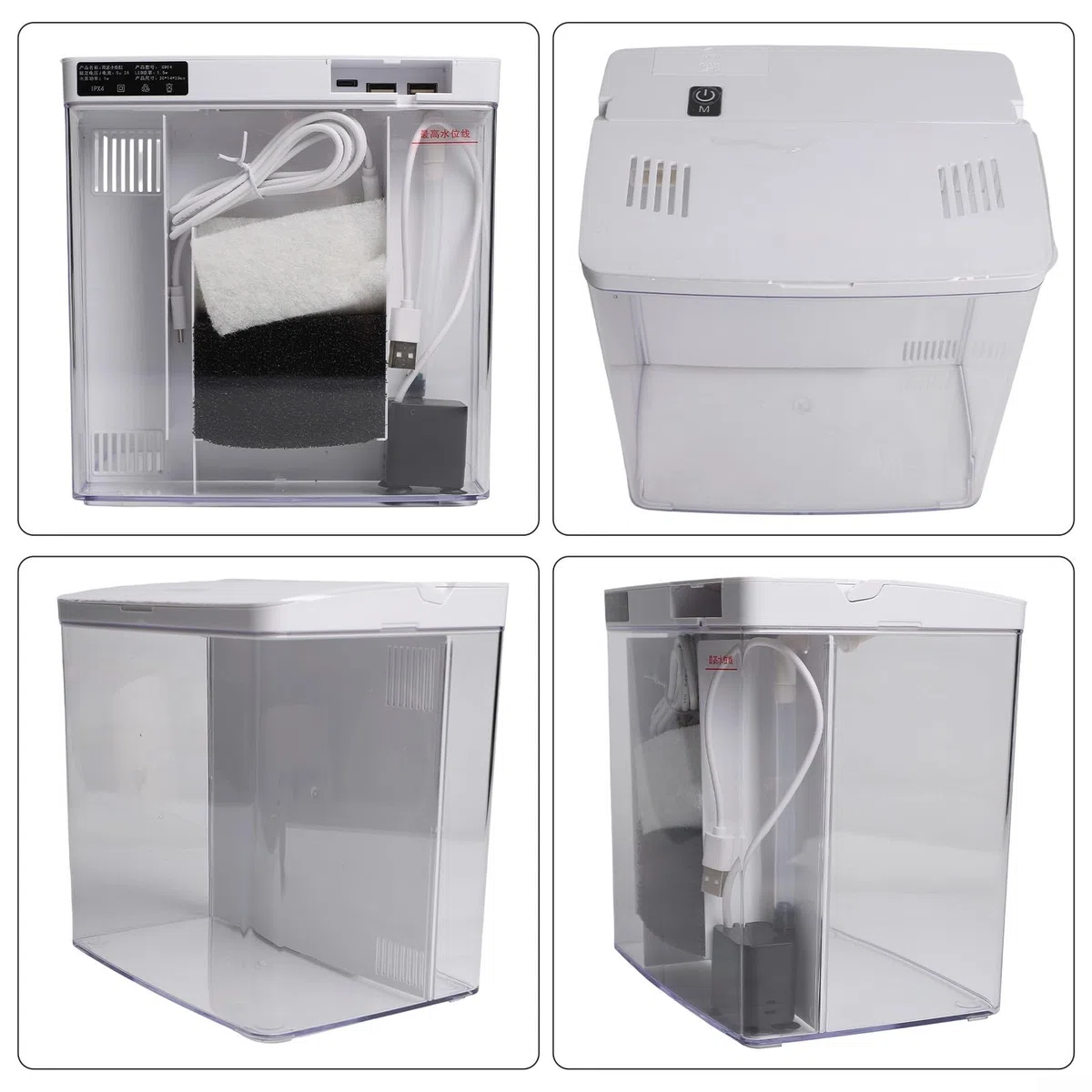 Piccolo acquario in vetro da 8 litri con filtro e luce, kit all-in-one per acquario in vetro, con pompa per pesci rossi, betta, gamberetti, bianco (nero)