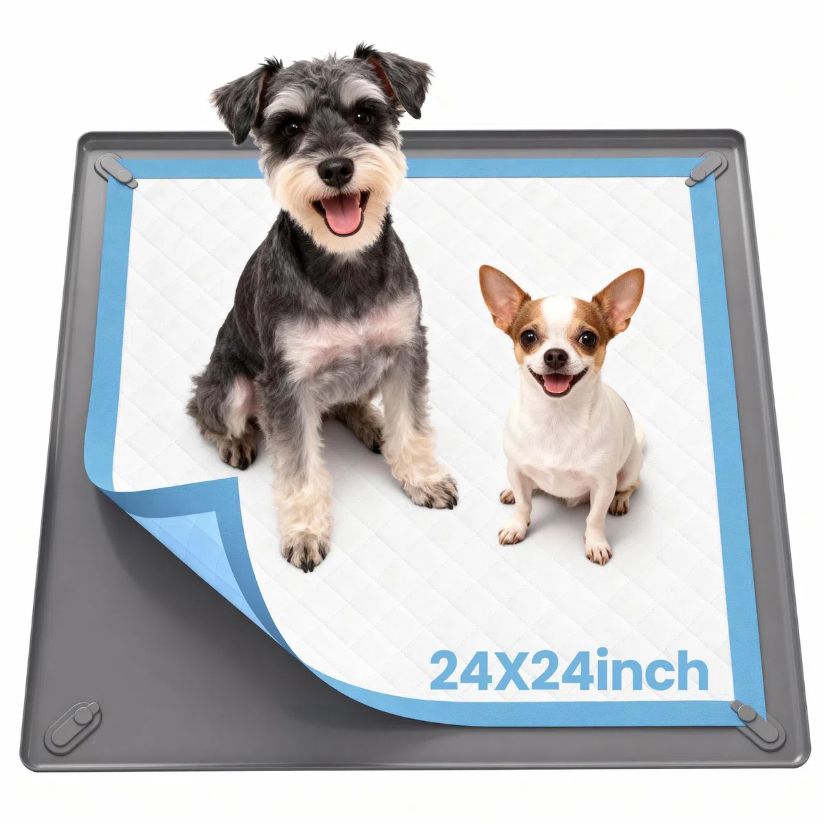 Kittyspout Vassoio Porta Traversine per Cani con 4 Clip Magnetiche – Base in Silicone Antiscivolo con Bordi Alti Antitrafilamento – Riutilizzabile per Cuccioli e Cani Anziani – 60 x 60 cm
