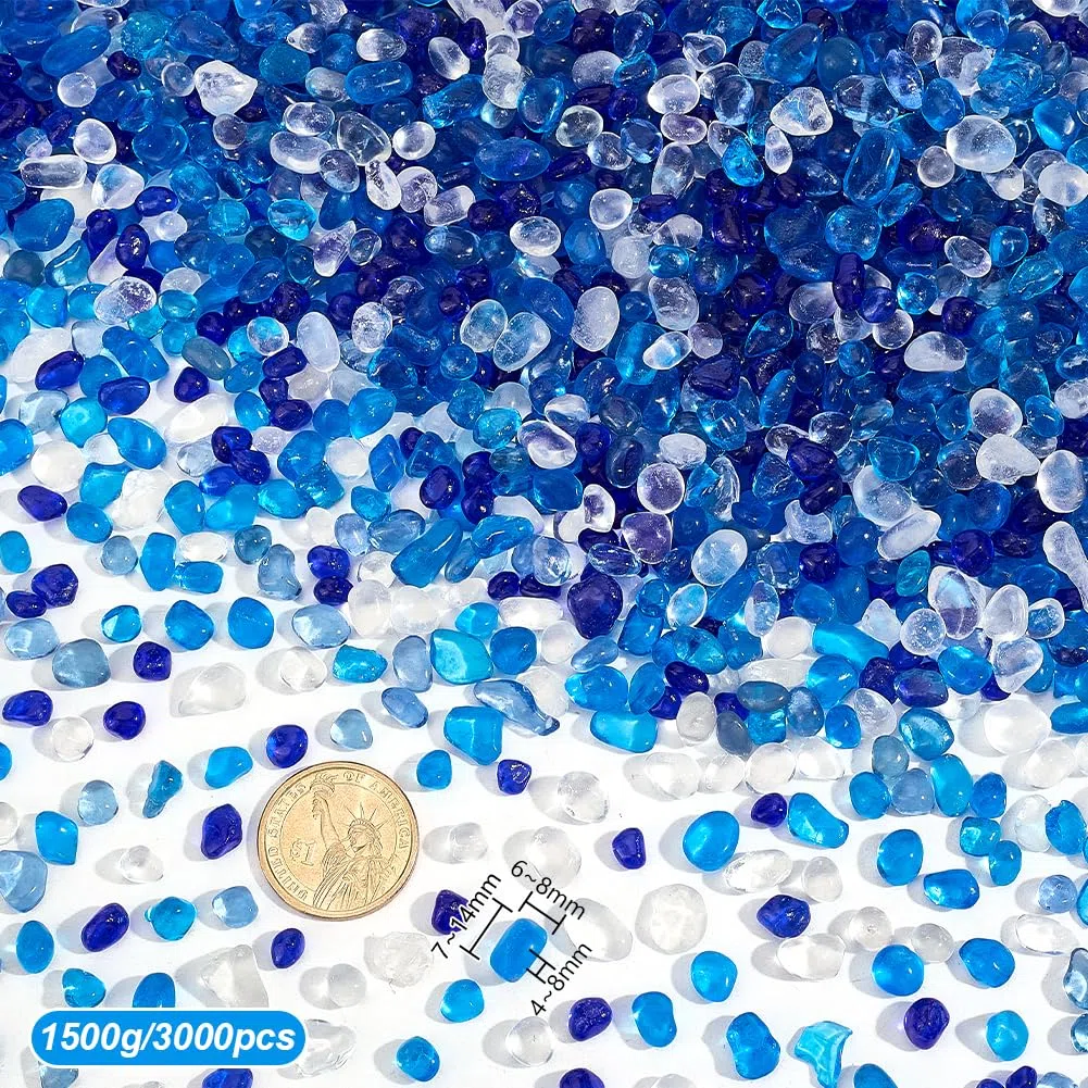 PH PandaHall 3000pz Ciottoli di Vetro Smerigliato Blu Misto 6-14mm Rocce di Vetro Blu-Verde Pietre per Acquari Pietre di Riempimento per Vasi per Tartarughe Betta Vasche Decorazioni per La Casa