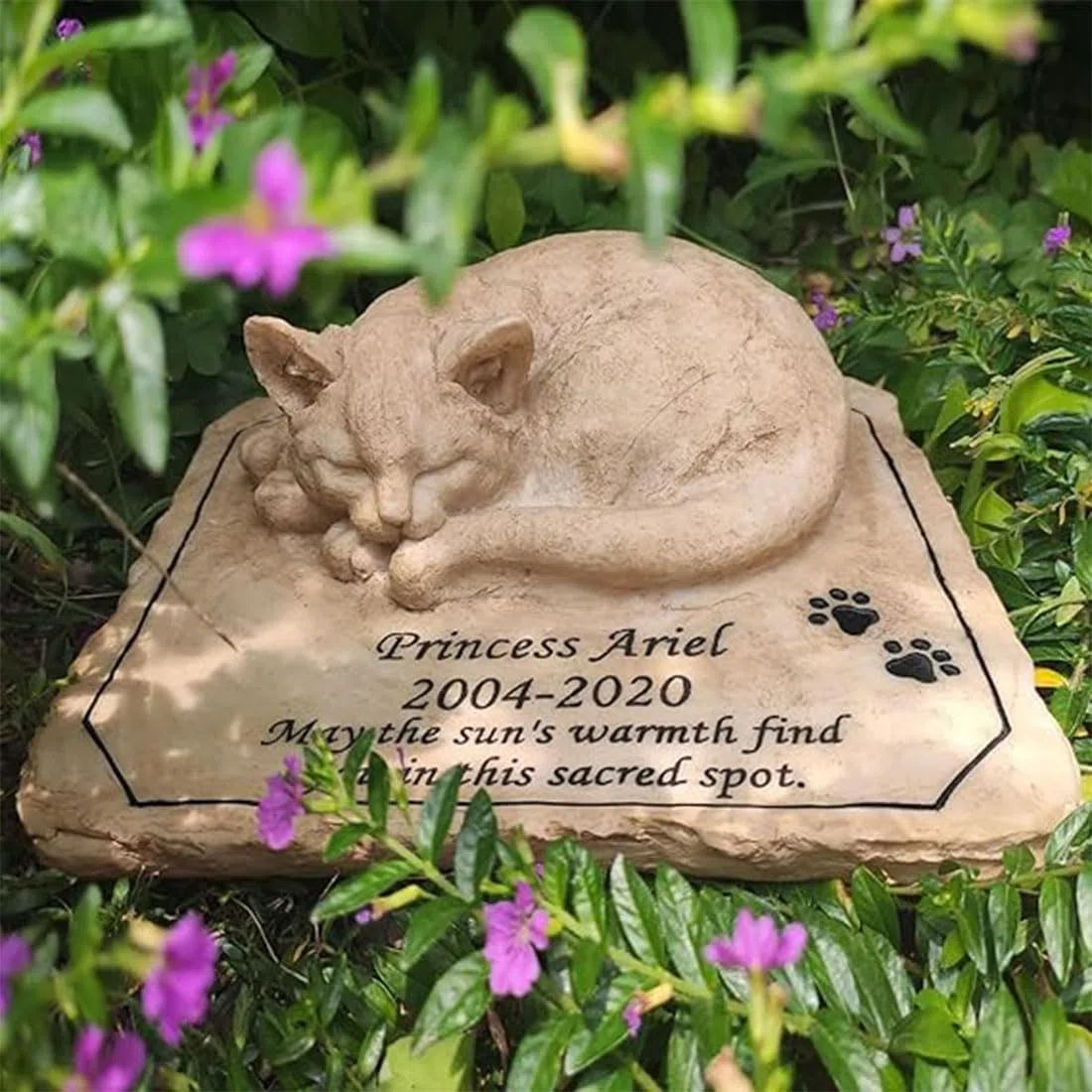 JHB Pietre Commemorative Personalizzate per Gatti, lapide 3D con Statua di Gatto Addormentato, lapide per Gatti, marcatori di tombe per Gatti, Regali commemorativi per Gatti.