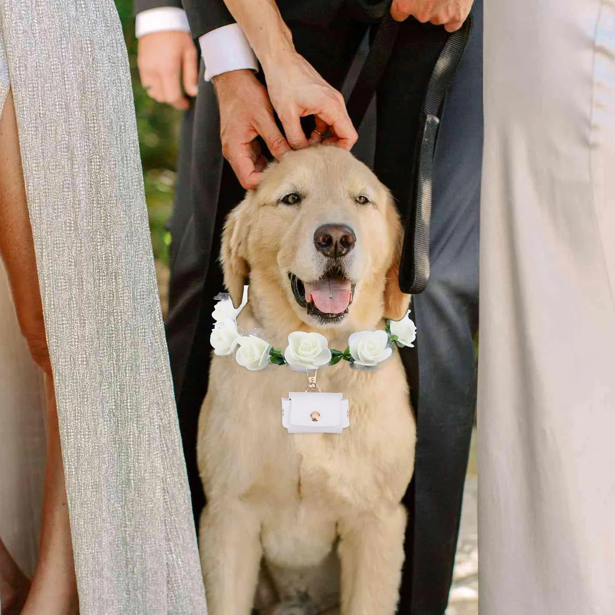 NICENEEDED 3 pz Collare per Matrimonio Cane Set di Fiori, Perle Guinzaglio per Cani con Perline Portafedi Nuziali Portafedi, Papillon Regolabile per Il Collo Del Cane