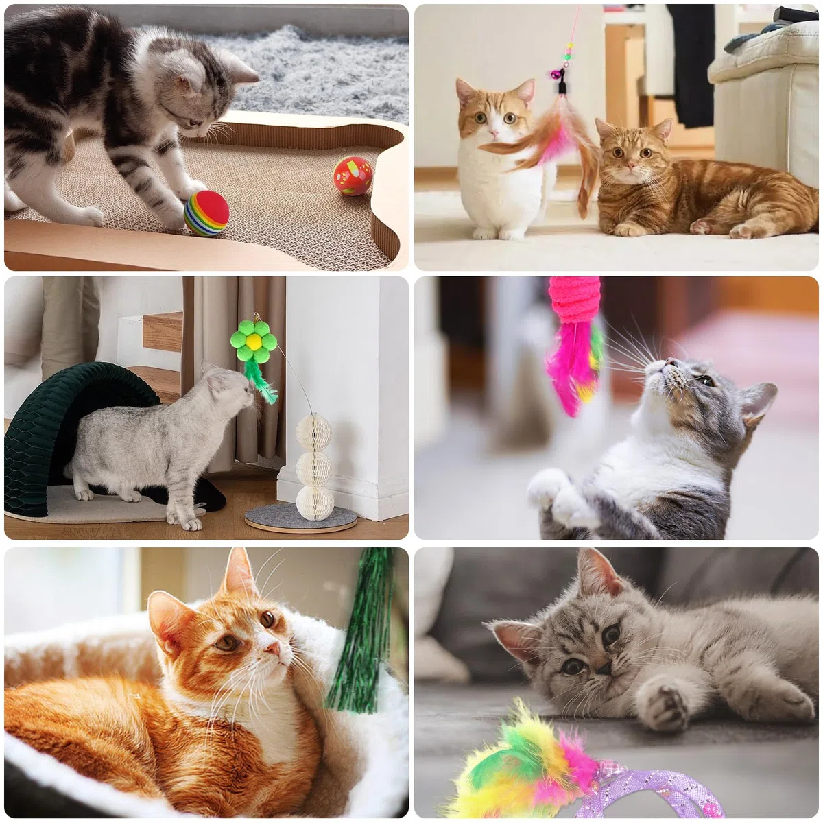 Set di 30 giocattoli per gatti, con tunnel per gatti, piume, peluche, topolini, giocattoli per gattini, cuccioli e gattini