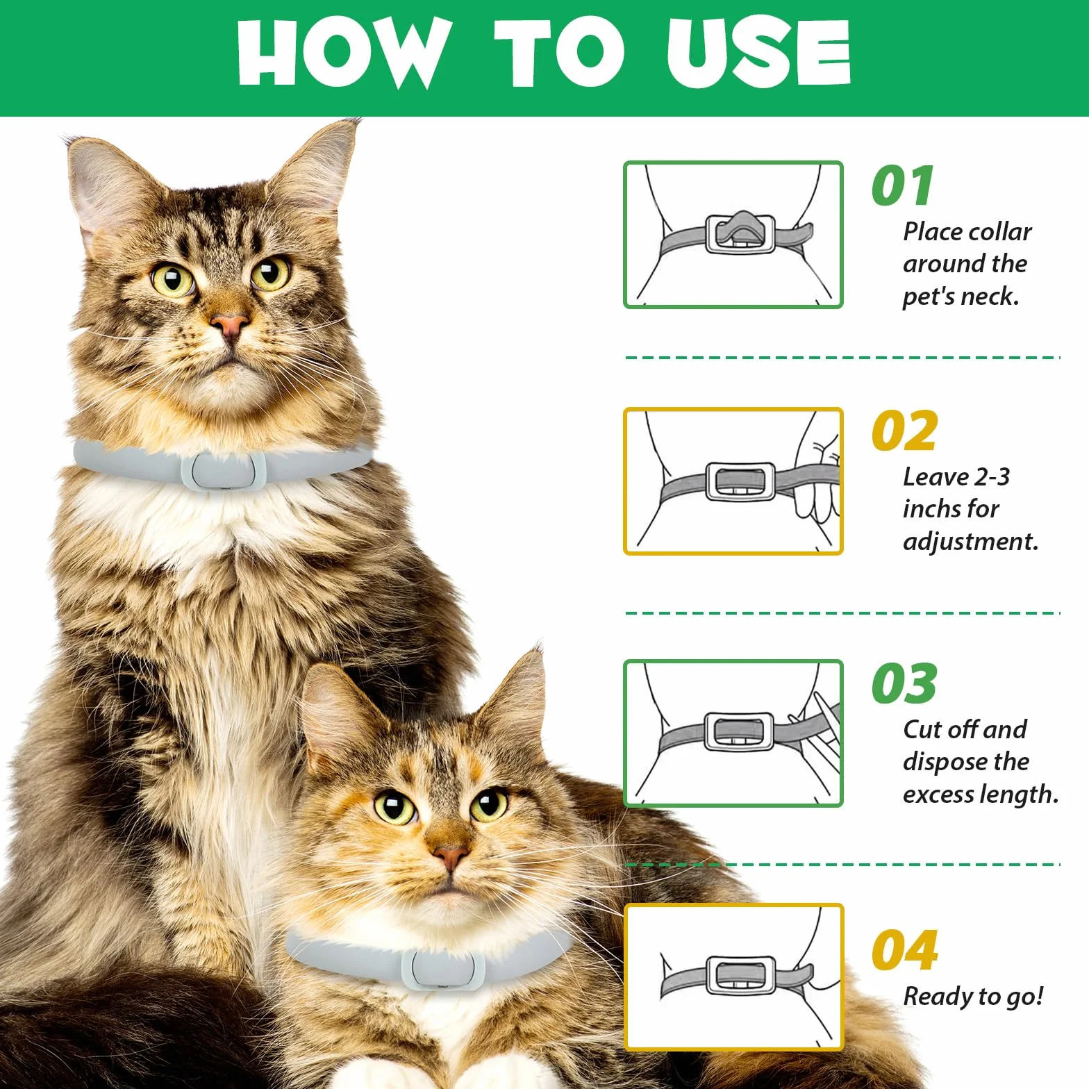 Collare Antiparassitario per Gatti, Collare Antipulci Gatto - 24 Mesi di Protezione Effettiva (4 Pezzi) (Grigio, 4 Pezzi)
