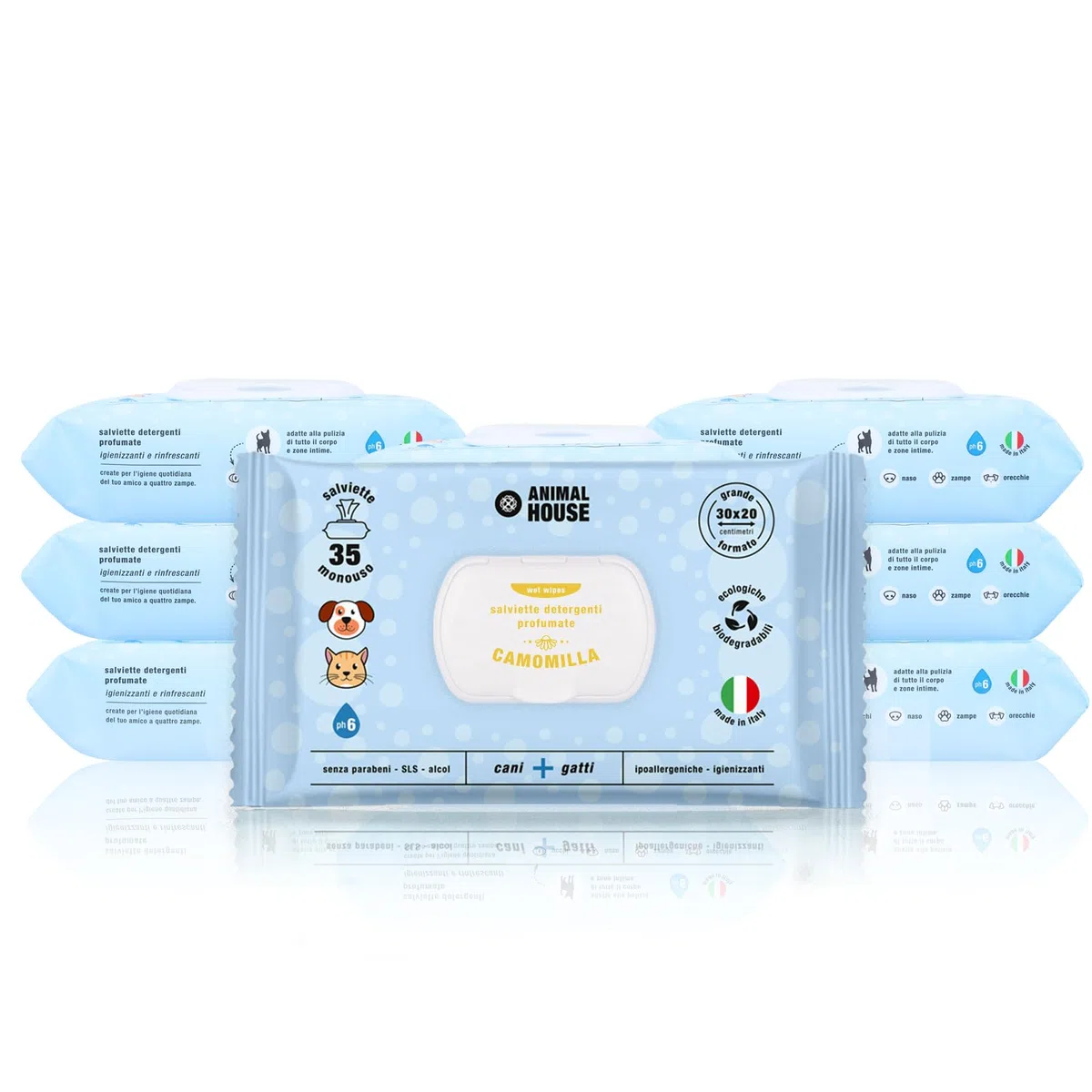 Animal House Salviette Profumate 350 PZ: Salviette Umidificate Ipoallergeniche e Biodegradabili per la Pulizia Quotidiana di Cani e Gatti (350, CAMOMILLA)