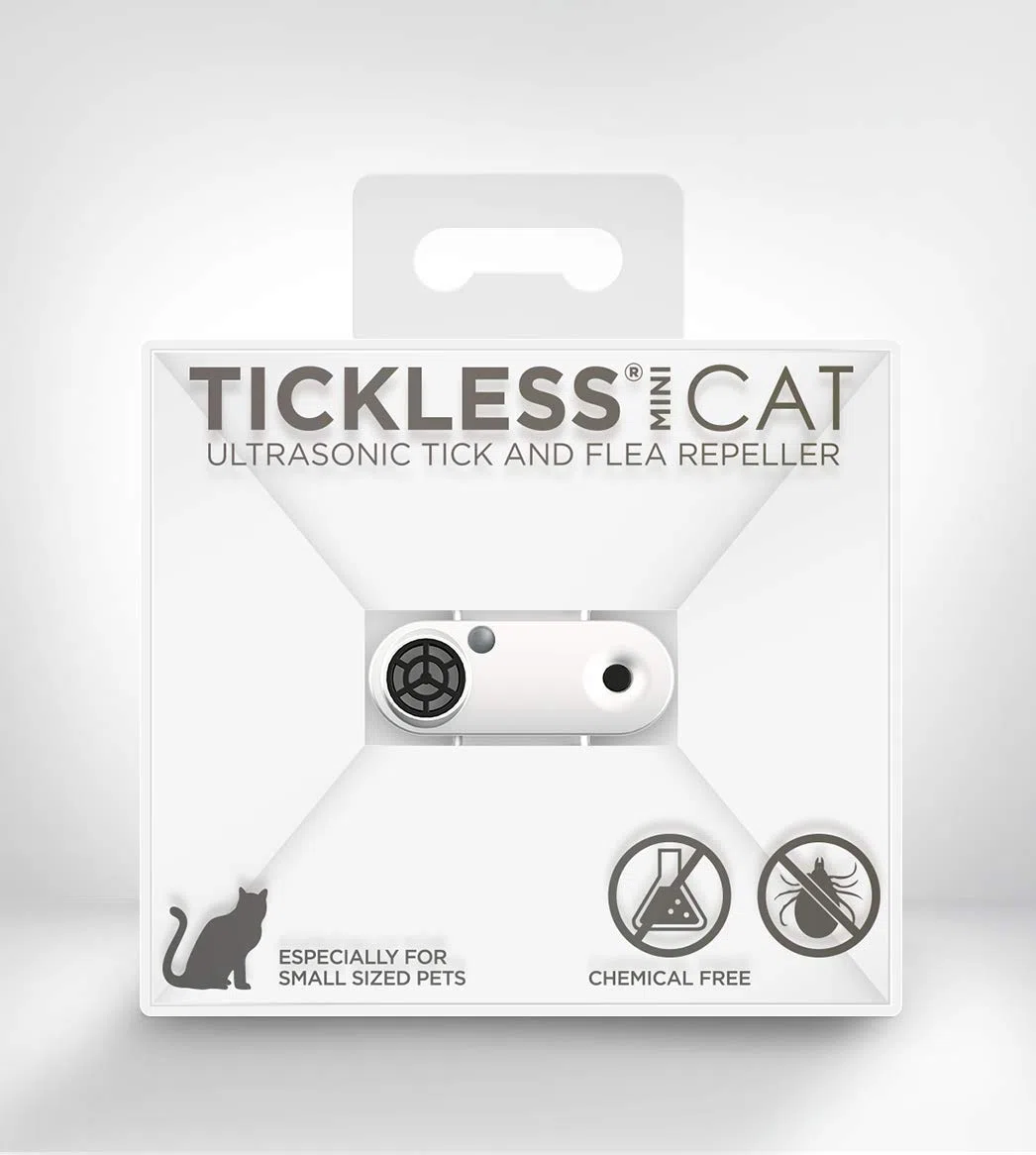 Tickless Mini Cat - Repellente ultrasonico Ricaricabile per allontanare zecche Ideale per Animali Domestici di Piccola Taglia - Bianca