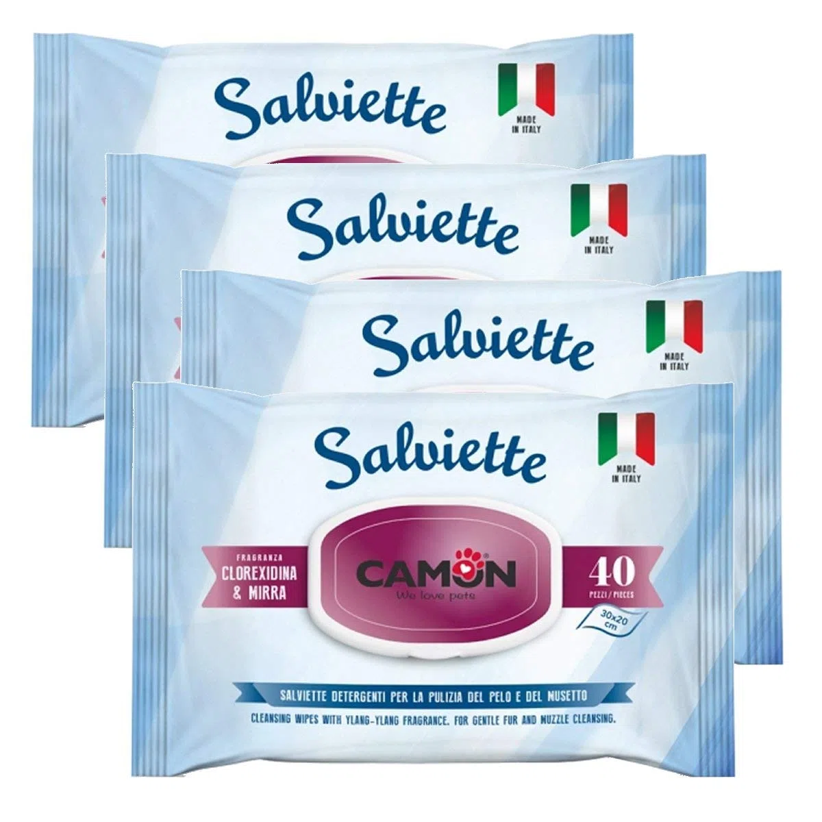 Camon Salviette detergenti alla Mirra e clorexidina. Multipack 4 Confezioni