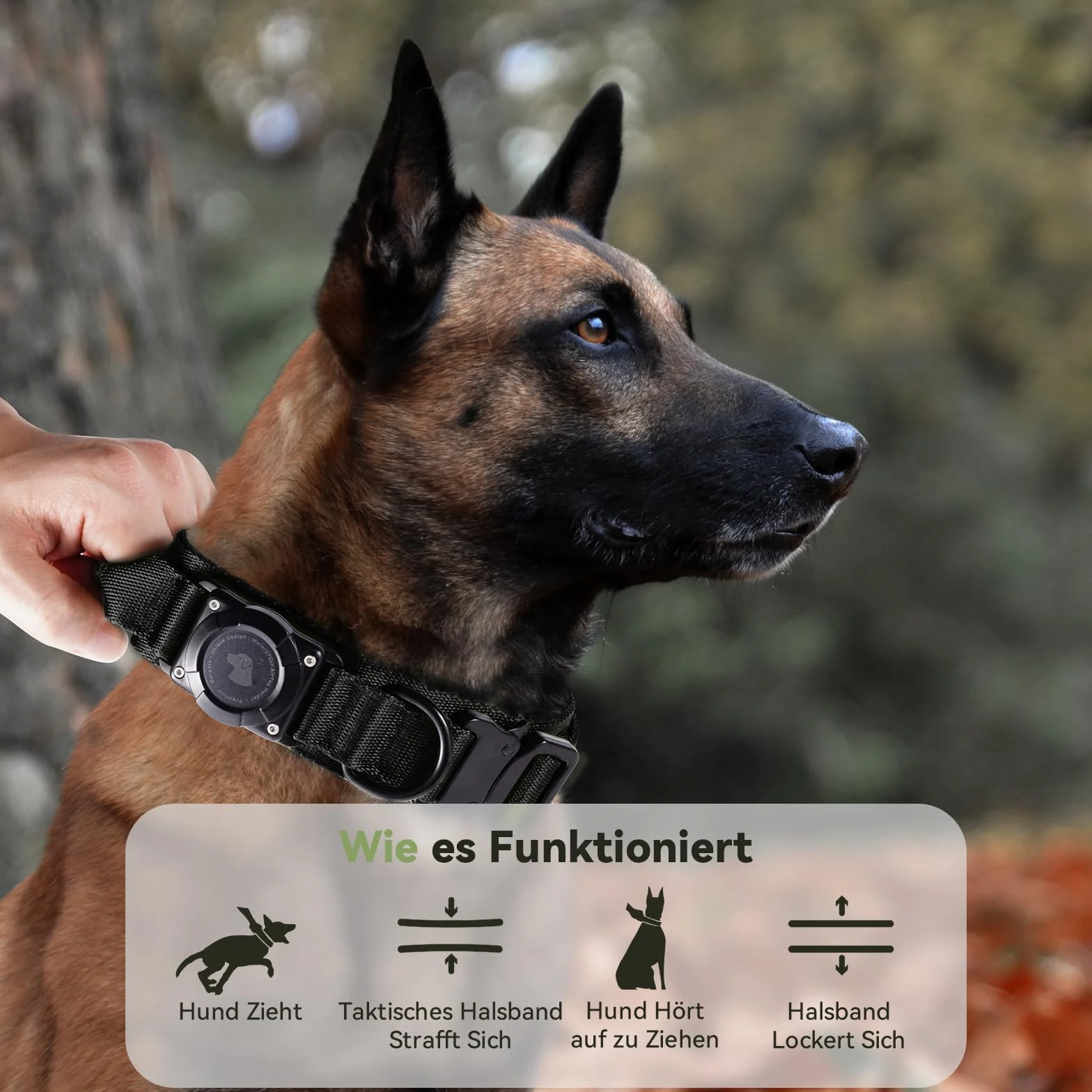 Collare Tattico per Cani con Maniglia, Collare Airtag Cane, Regolabile Cani con Imbottitura e Fibbia in Metallo per cani di Taglia Media e Grande (Nero, XL(24"-28"))