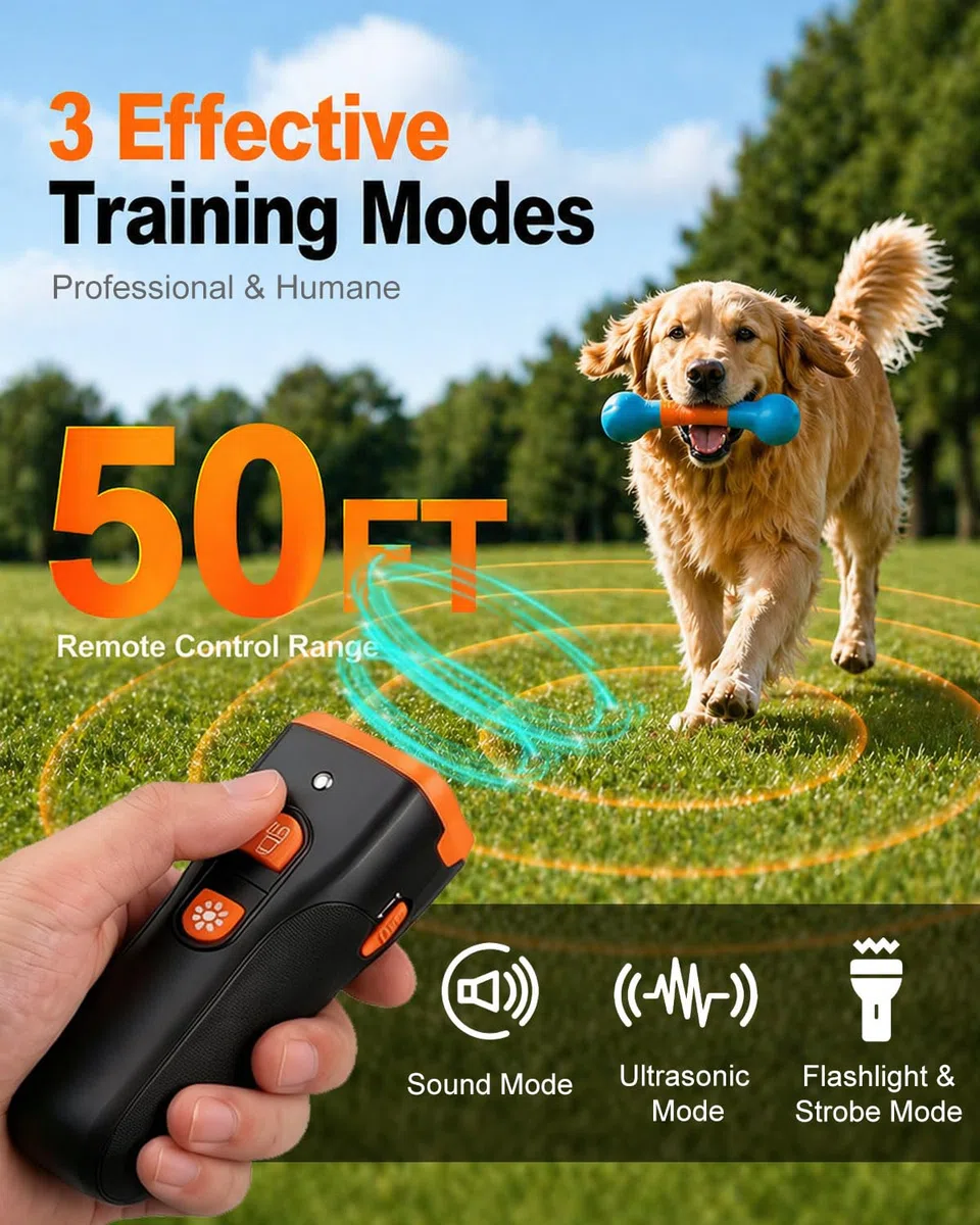 Dispositivo Antabbaiati per Cani, Dispositivo Sicuro a Ultrasuoni per Controllare l'Abbaiare, Addestratore Canino Ricaricabile Rapido e Portatile, Silenziatore Efficace per Interno Esterno (Orange)