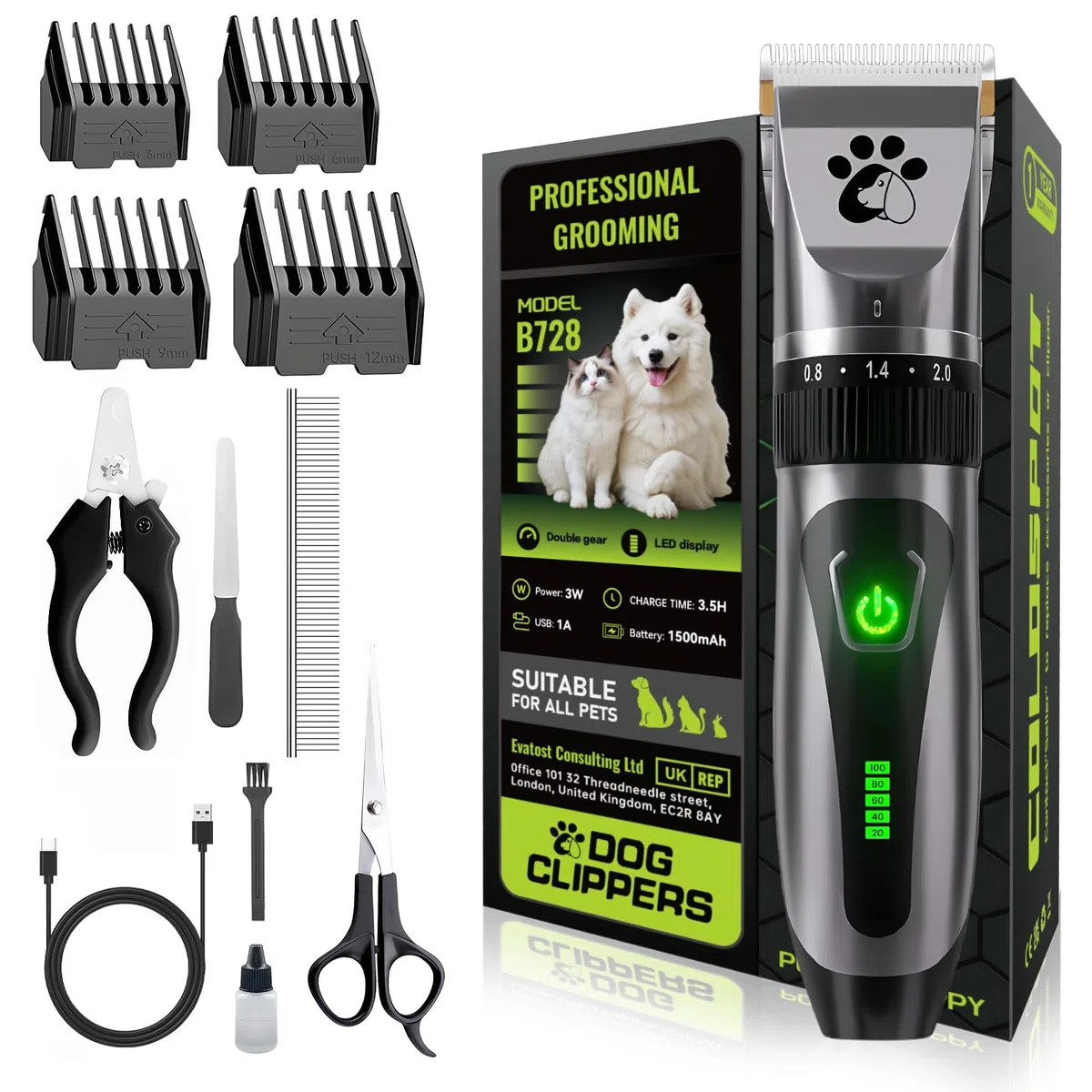 Tagliacapelli professionale per cani, senza fili, a 2 velocità, a basso rumore, per cani e gatti