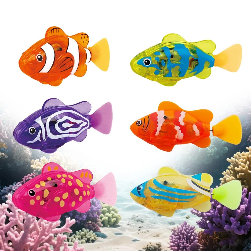 Robo Fish - 6 pesci robotici elettronici per animali domestici, con pesci galleggianti luminosi, giocattoli riutilizzabili per animali domestici, piscina, vasca da bagno, acquario