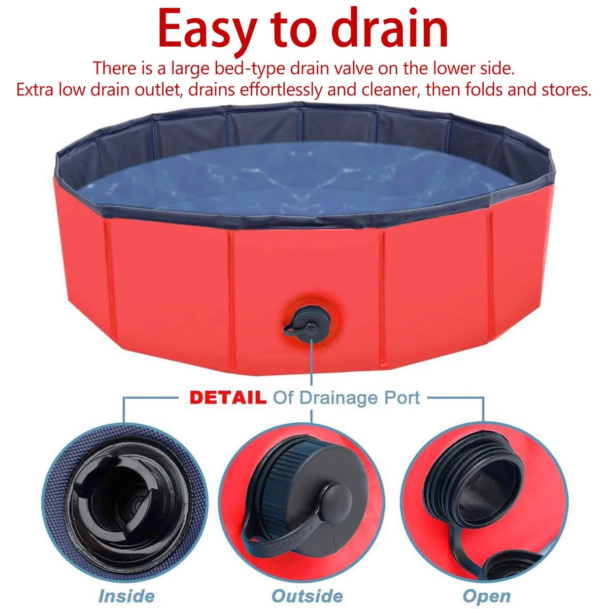 Piscina pieghevole per cani, 60 x 20 cm, piscina per animali domestici, antiscivolo, portatile, in PVC, rosso