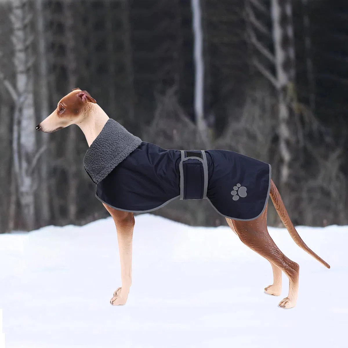 Geyecete Cappotto Cane Impermeabili per Levrieri, Pile Caldo Gacca per Whippet, Lurcher Pullover con Fasce Regolabili, Impermeabile per Sighthound di Media e Grande Taglia - Blu Navy - XXL