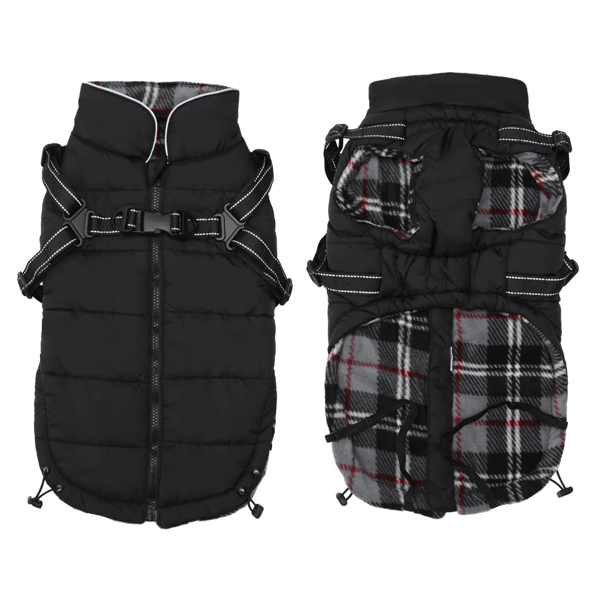 Pethiy- Caldo Cappotto Invernali per Cane con Pettorina integrata, Impermeabile Giacca/Vestiti per cane in Pile con Collo alto antivento e,zip up cappottino per cani piccola taglia-Nero-XS