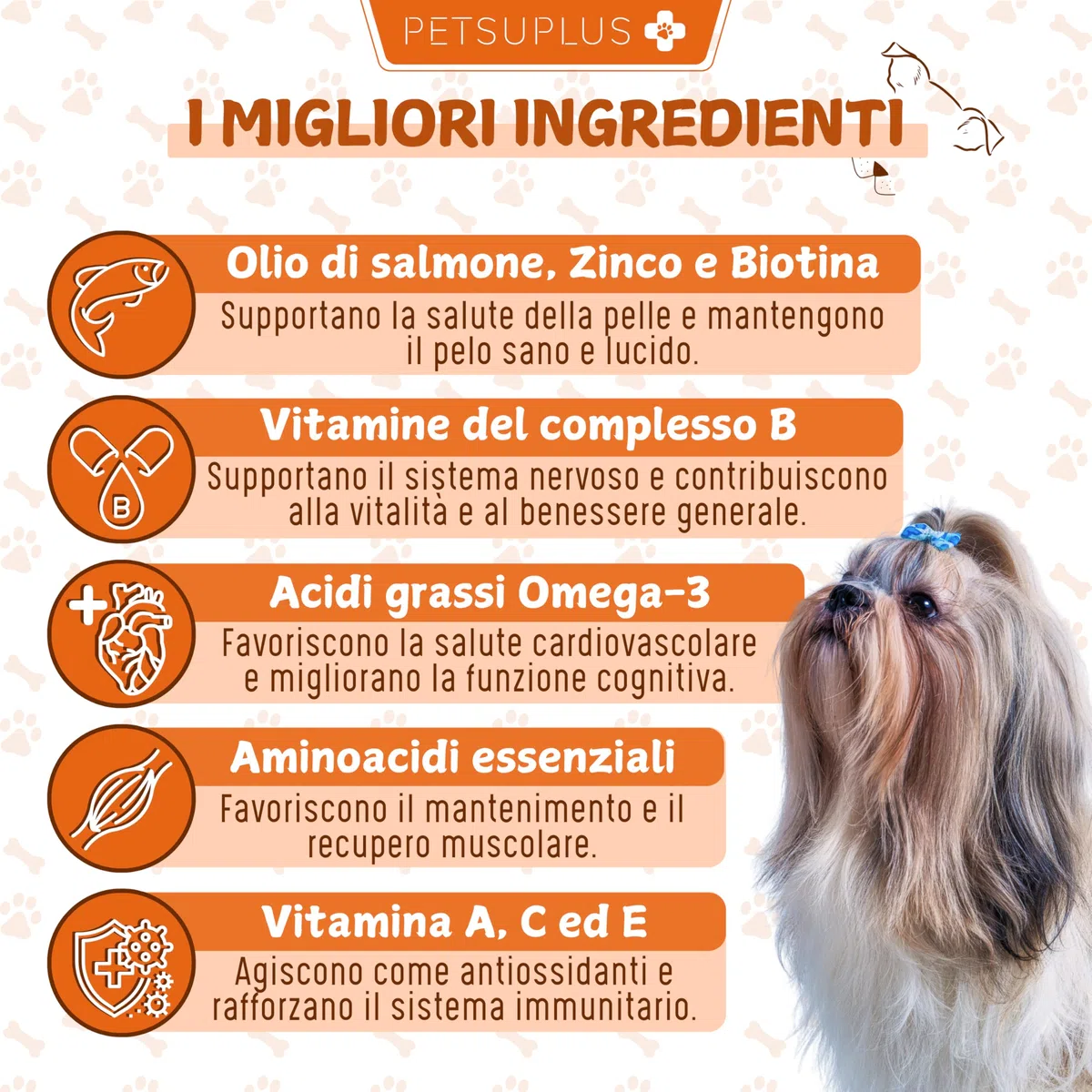 Pelo & Pelle. Integratori per Cani con Vitamine, Omega 3 Cane e Olio di Salmone per Cani. Combatte Sintomi quali Prurito, Pelle secca, Irritazione, perdita di Pelo e Irritabilità. 120 chews