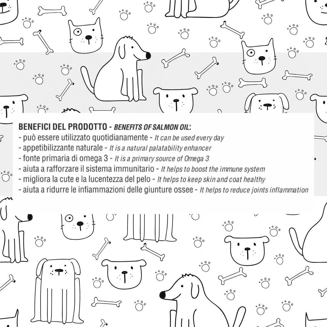 Olio Di Salmone Appetizzante per Cani e Gatti, alimento per cani e gatti adulti e cuccioli di tutte le razze con poco appetito | 10 bustine da 10ml l’una.