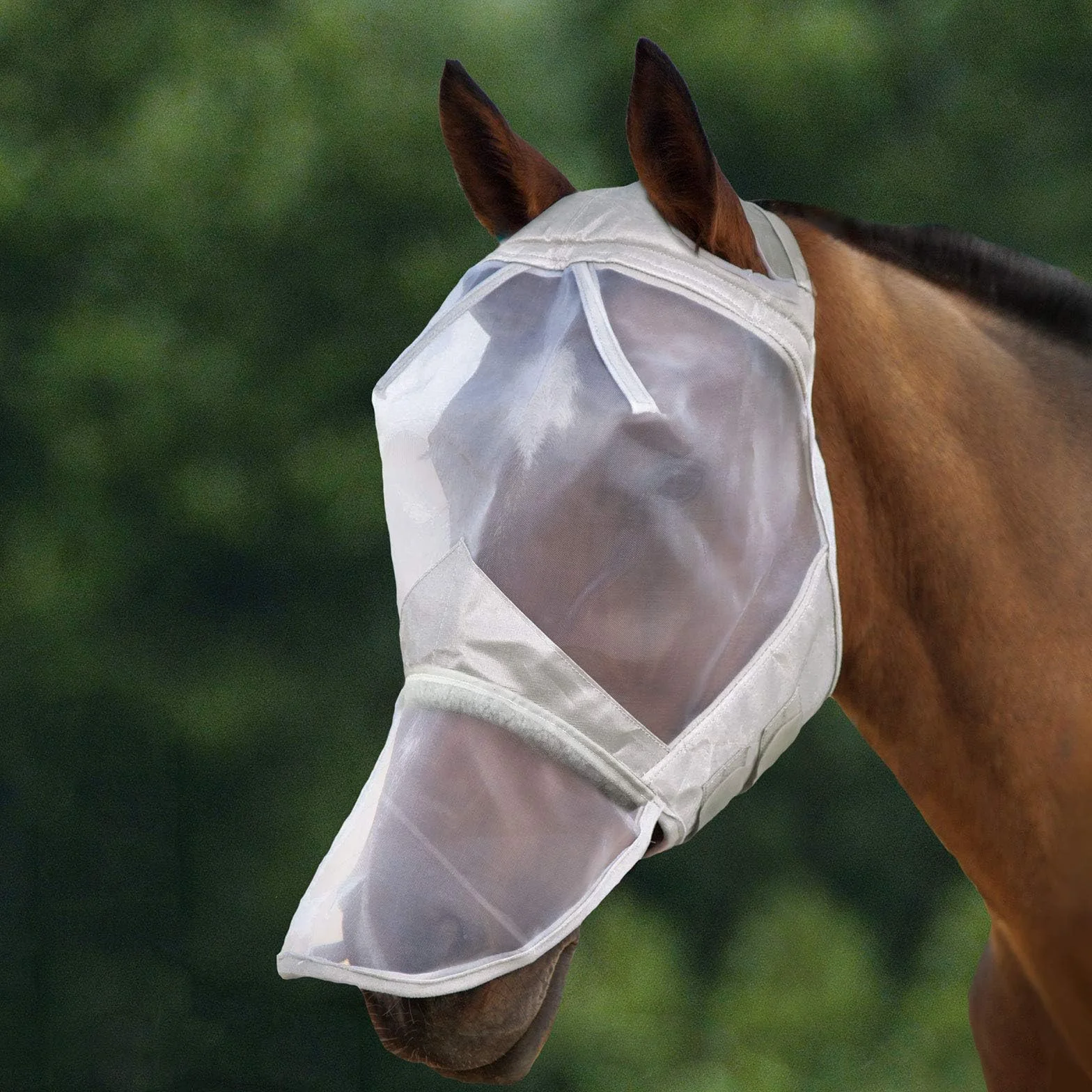 Harrison Howard CareMaster Maschera anti-mosche per cavallo UV protezione con para naso Argento (XL; Extra Full)