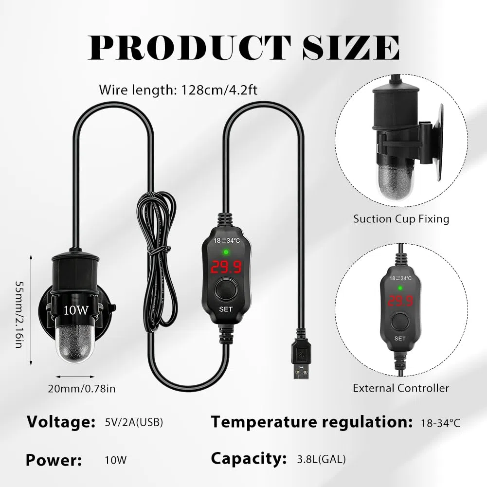 Riscaldatore per acquario, 10 W, temperatura regolabile, potente scaldabagno, scaldabagno digitale con regolatore di temperatura, barra riscaldante per acqua salata e serbatoi d'acqua dolce