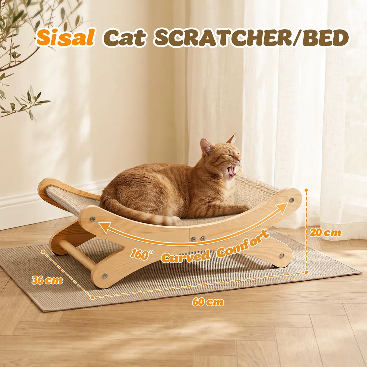 Gimars Tiraffiati per Gatti a Letto, Tiragraffi in Cartone e Sisal con Struttura in Legno, Divano Cuccia Ergonomico per Dormire, Grattare e Riposare, Design Elegante da Interno