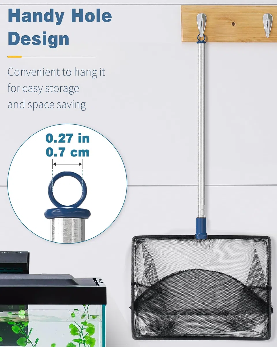 Pawfly Rete Per Pesci D'acquario Con Manico Telescopico In Acciaio Inox 20 Cm Grande Rete Quadrata A Maglie Fini Morbide Fanghi Residui Alimentari Rifiuti