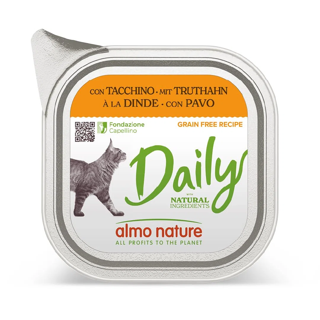Almo Nature Daily - Cibo Umido per Gatti Adulti - Tacchino - 100 g, Confezione da 32