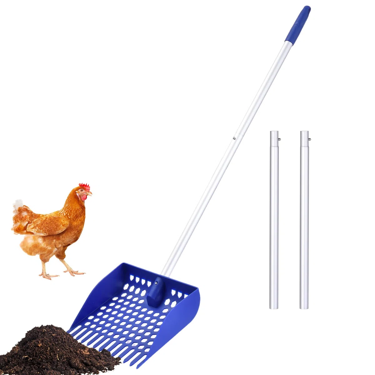 Generico Pollo Scooper E Rastrello - Palla Coop Pazzo per Sabbia | Pala di Lettiera Staccabile | Pala del Setaccio per Gatto con Manico Lungo Regolabile per La Pulizia del Cortile per per per Piccoli