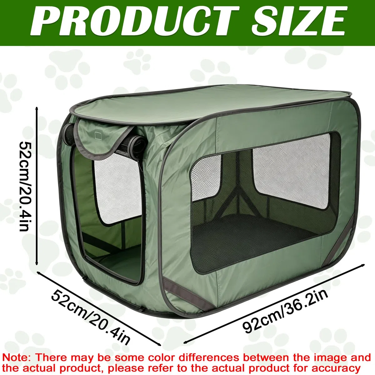 Trasportino per cani pieghevole, pieghevole, grande superficie a rete, pieghevole, in tessuto Oxford portatile, per auto e esterni, 52 x 92 x 52 cm