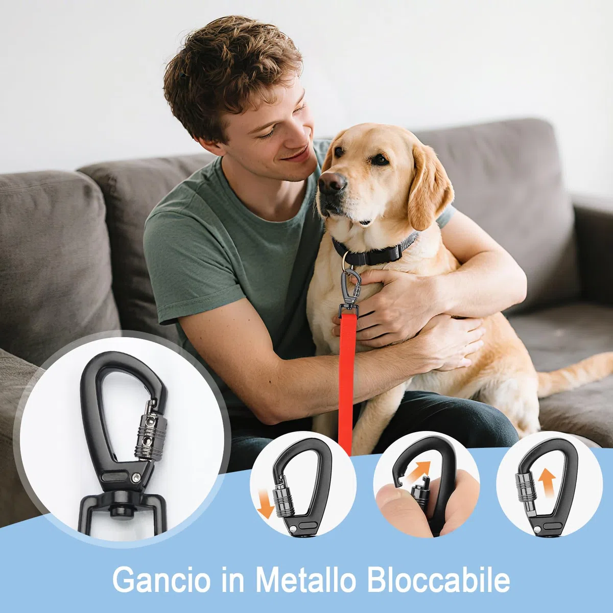 Guinzaglio da Addestramento Impermeabile per Cani, 1,8m/ 3m/ 5m/ 10m/ 15m/ 20m/ 25m/ 30m Robusta e Resistente con Maniglia e Moschettone, Perfetta per Cani di Taglia Piccola e Grande