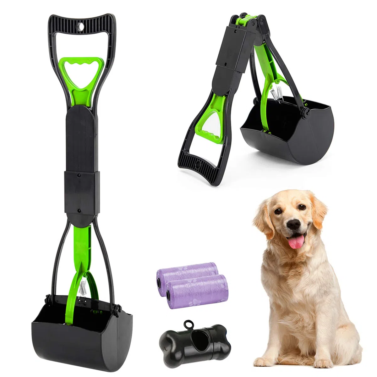 Manico Animale Domestico Pooper Scooper e Tasche 24 Pollici per Cani, Easy Clean UP verrichten per Tutti Gli Animali Domestic, Portatile Scoop di Poop Dog con Dispenser, Cortile Pooper Scooper